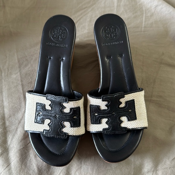 Tory Burch Shoes - Tory Burch Black and Cream Wedge Sandals